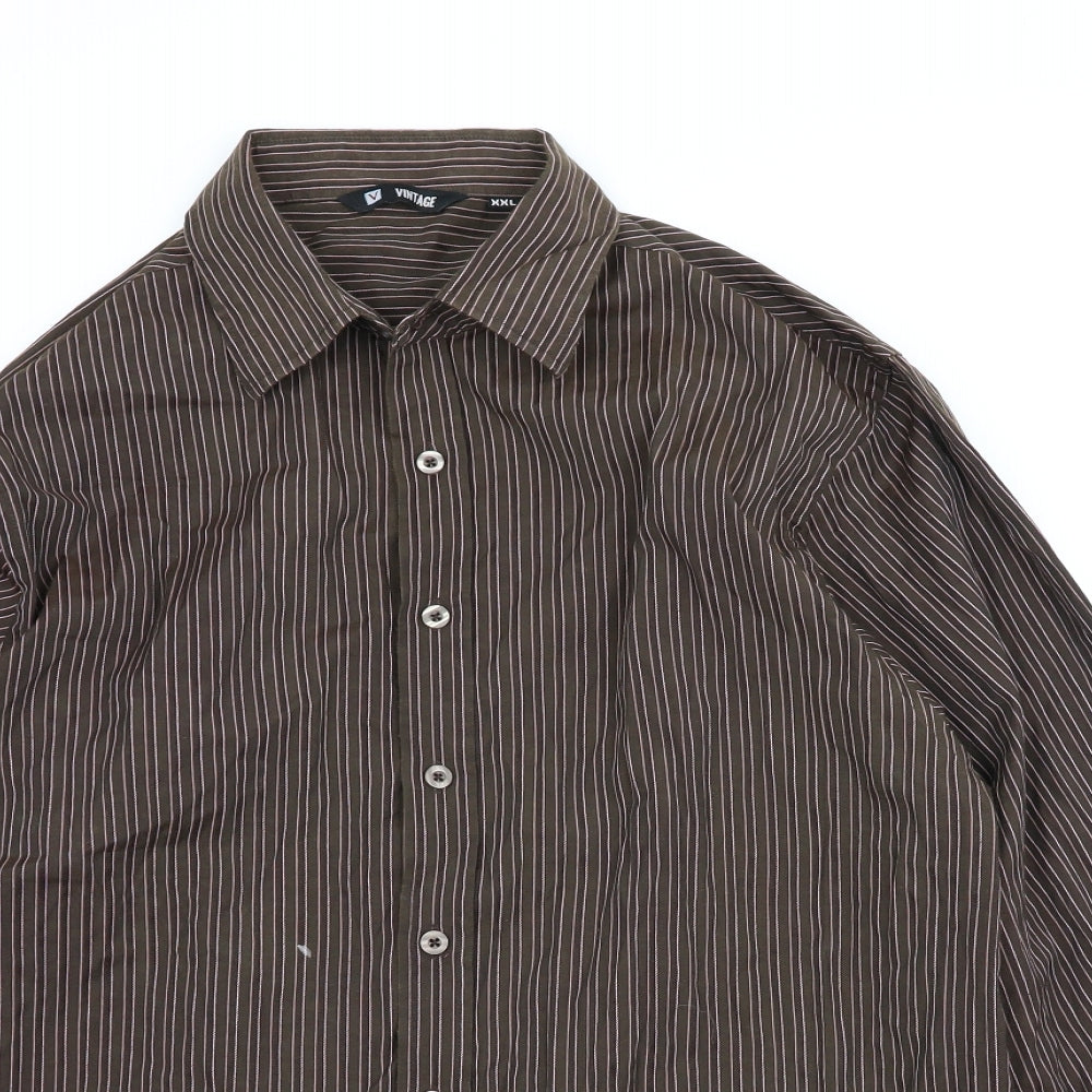 Vintage Mens Brown Striped   T-Shirt Size 2XL
