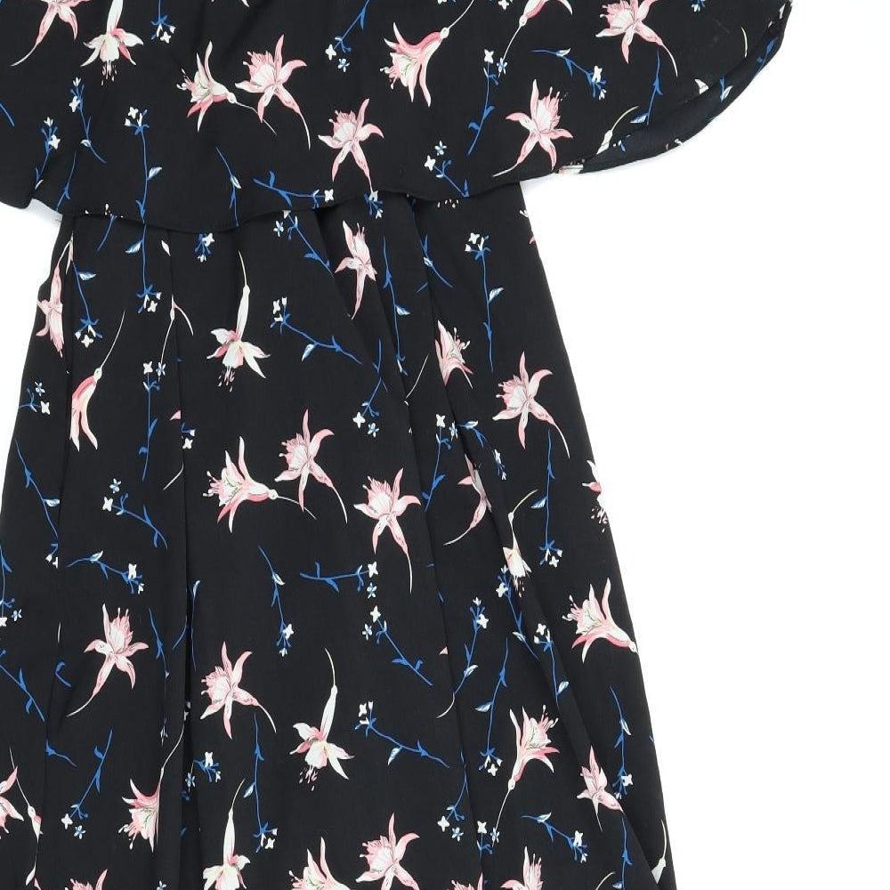 Yu & Me Womens Black Floral  A-Line  Size M  - Alterneck