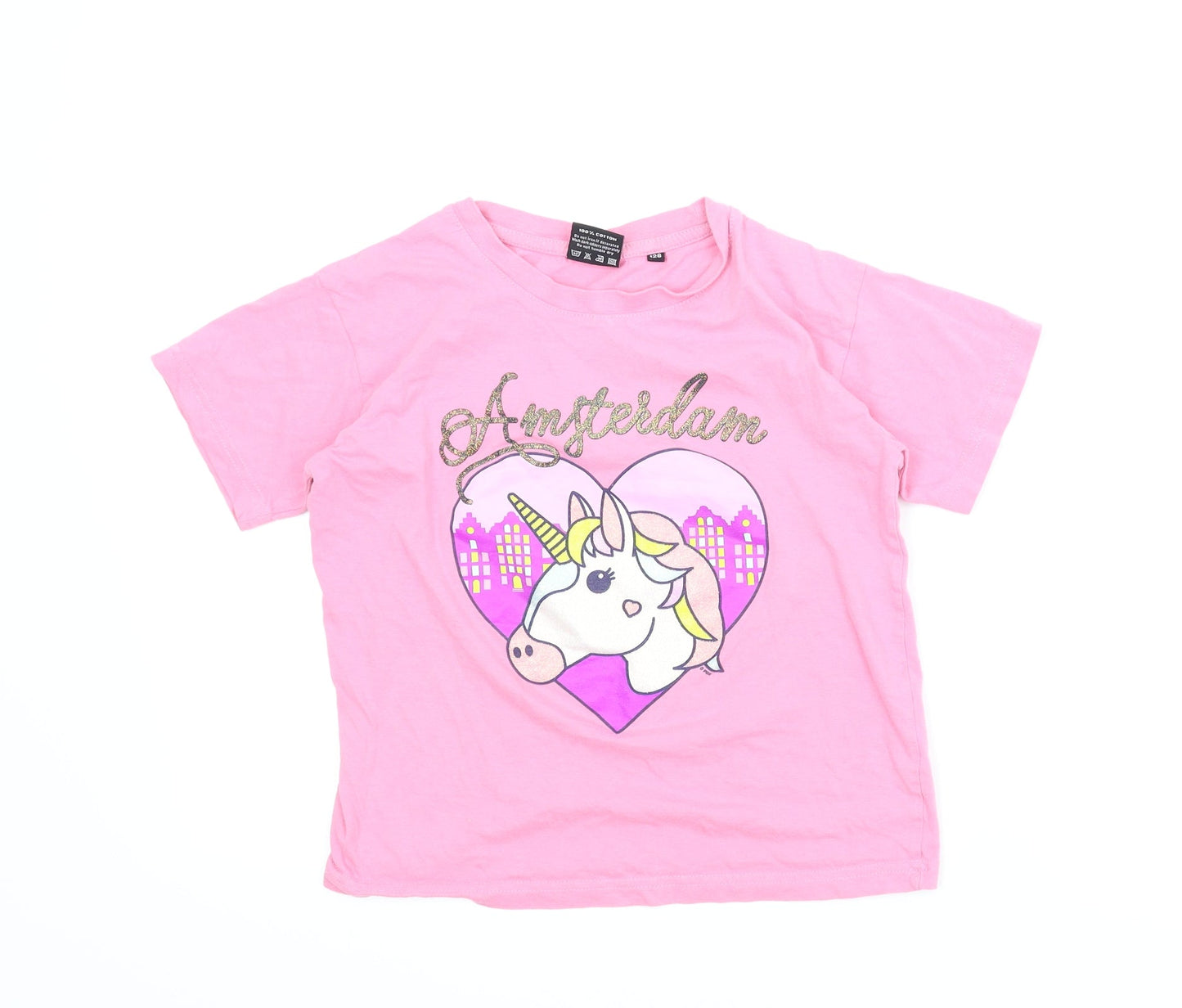 Fox Originals Girls Pink   Basic T-Shirt Size 8-9 Years  - Unicorn