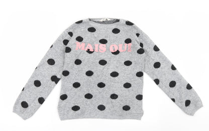 H&M Girls Grey Polka Dot Knit Pullover Jumper Size 13-14 Years