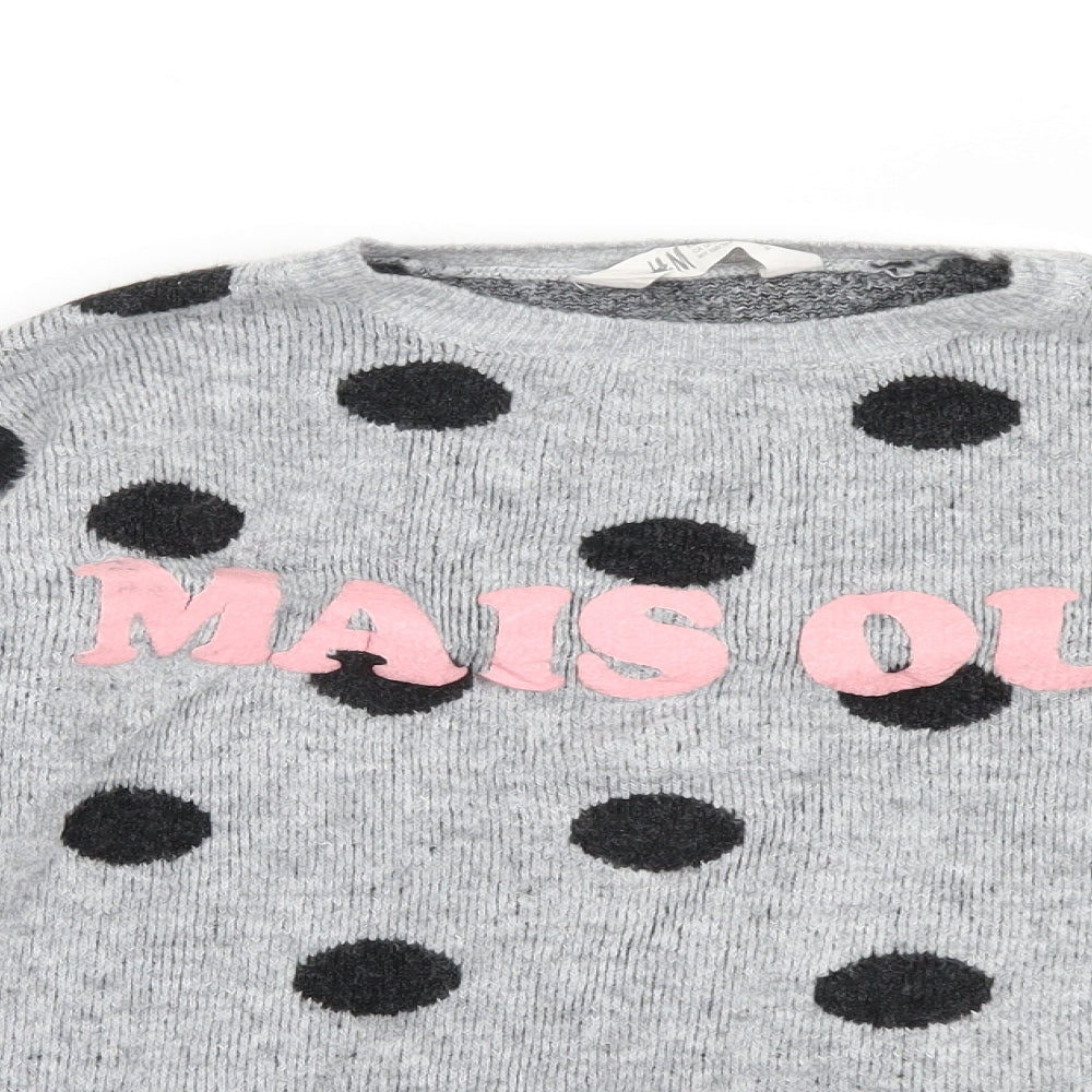 H&M Girls Grey Polka Dot Knit Pullover Jumper Size 13-14 Years