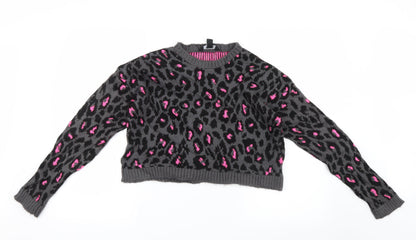 New Look Girls Grey Animal Print Knit Pullover Jumper Size 12-13 Years