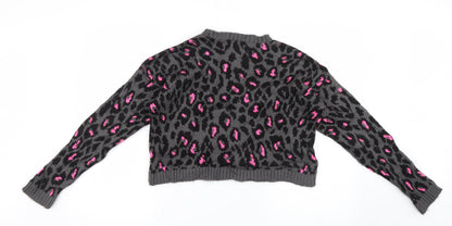 New Look Girls Grey Animal Print Knit Pullover Jumper Size 12-13 Years