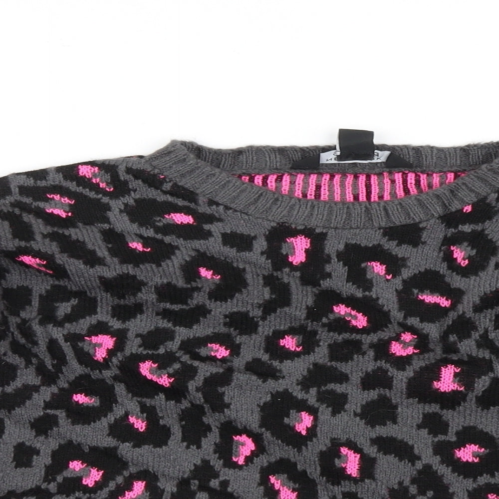 New Look Girls Grey Animal Print Knit Pullover Jumper Size 12-13 Years