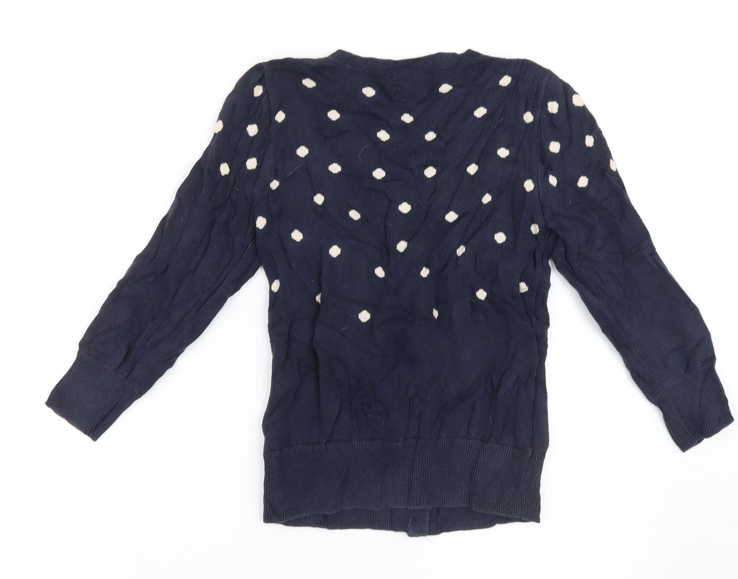 Warehouse Womens Blue Polka Dot Knit Cardigan Jumper Size 8