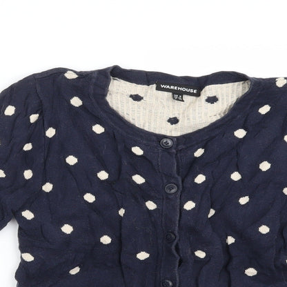 Warehouse Womens Blue Polka Dot Knit Cardigan Jumper Size 8