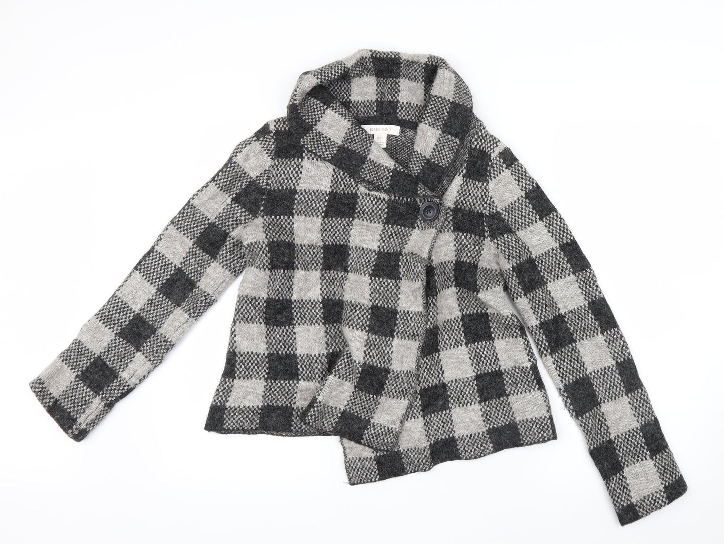 Ellen Tracy Womens Grey Check Knit Cardigan Jumper Size S