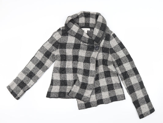 Ellen Tracy Womens Grey Check Knit Cardigan Jumper Size S