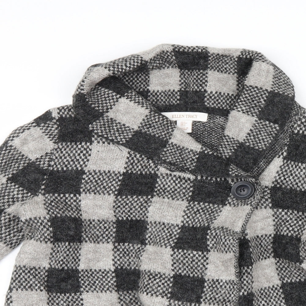 Ellen Tracy Womens Grey Check Knit Cardigan Jumper Size S