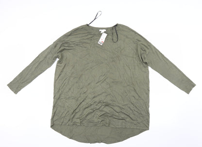 Womens UK Size 4 H&M Green Basic T-Shirt