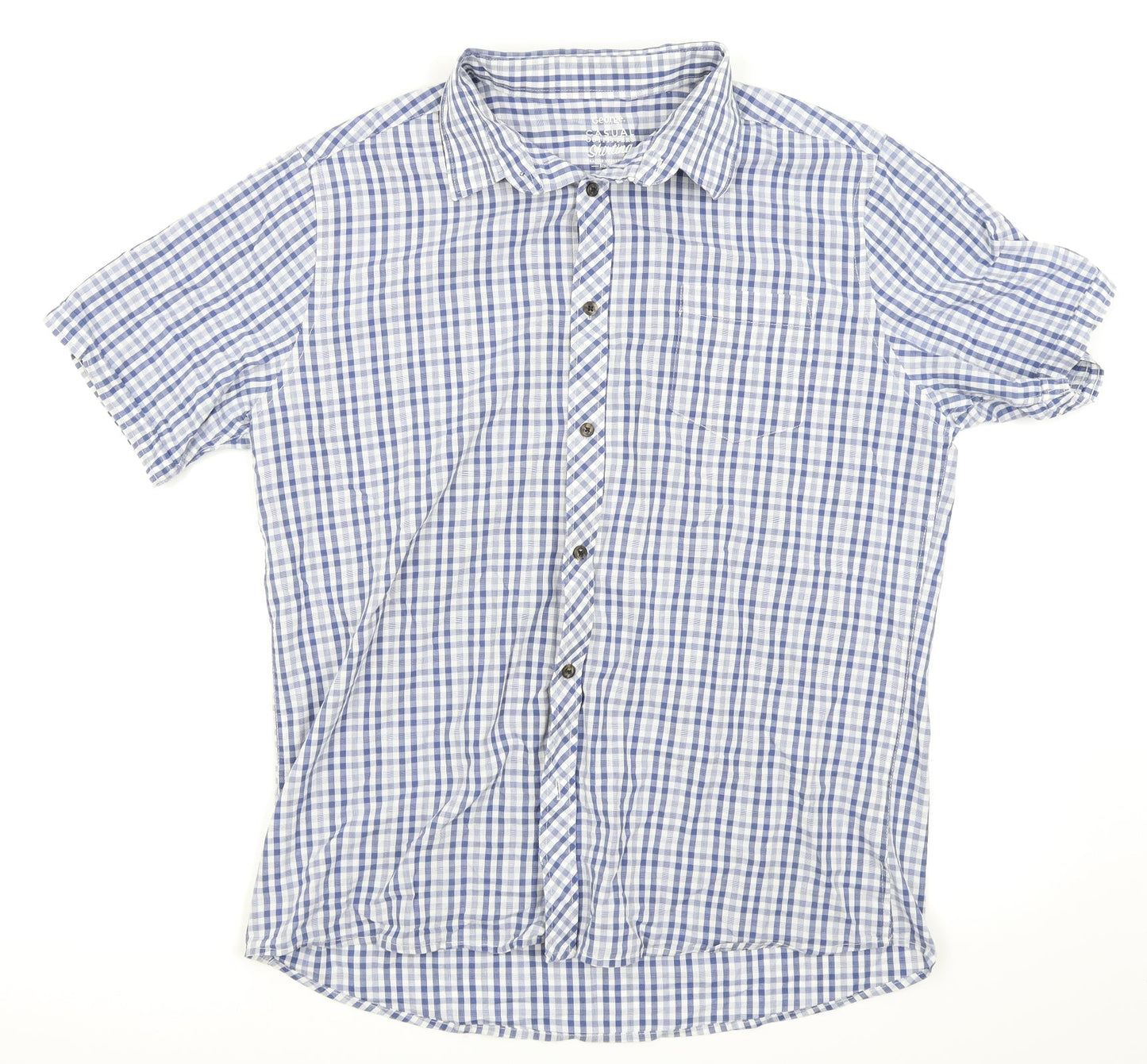 Asda George Mens Blue Check   Button-Up Size L