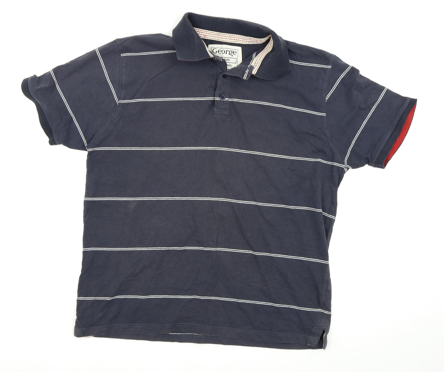 Asda George Mens Blue Striped   Polo Size M