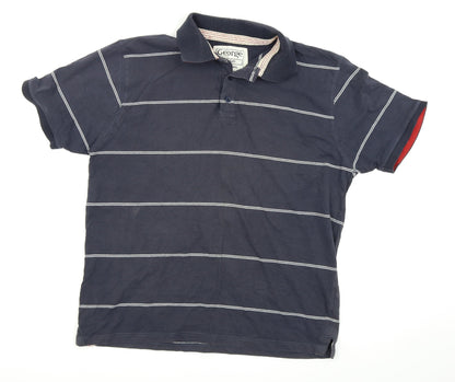 Asda George Mens Blue Striped   Polo Size M