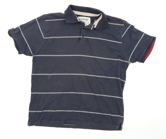 Asda George Mens Blue Striped   Polo Size M