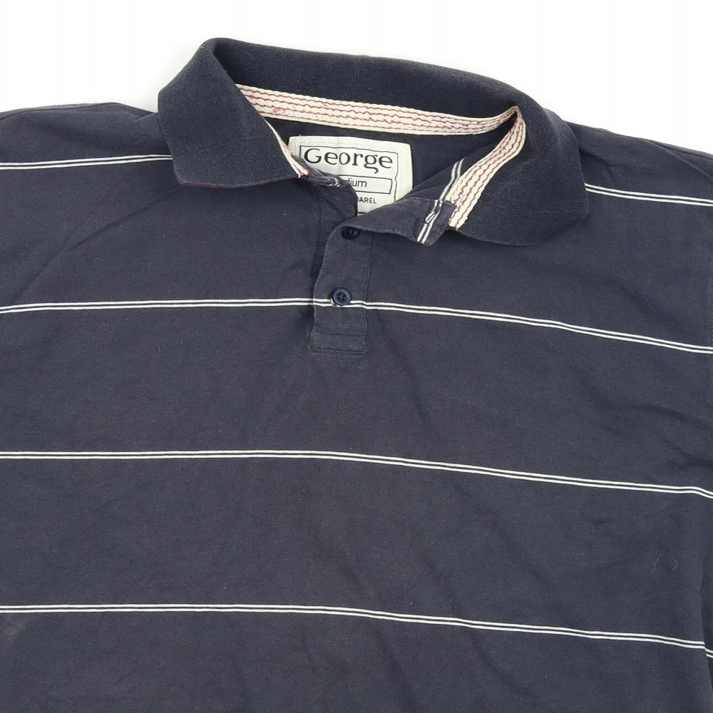 Asda George Mens Blue Striped   Polo Size M
