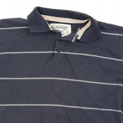 Asda George Mens Blue Striped   Polo Size M