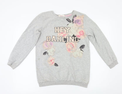 H&M Girls Grey   Pullover Sweatshirt Size 13-14 Years