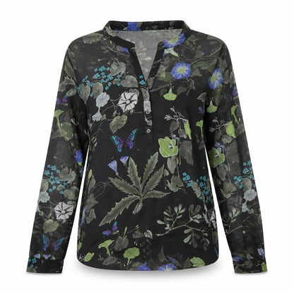 Niza Womens Black Floral Chiffon Basic Blouse Size 10