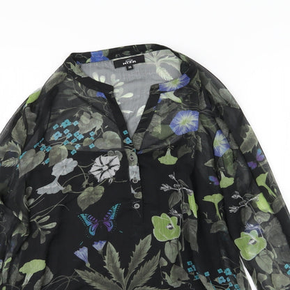 Niza Womens Black Floral Chiffon Basic Blouse Size 10