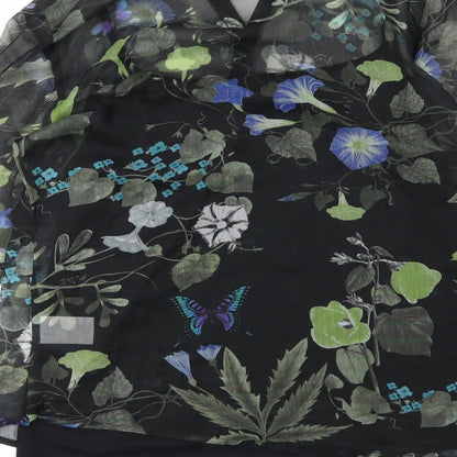 Niza Womens Black Floral Chiffon Basic Blouse Size 10