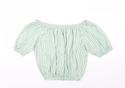 Primark Womens Green Striped Jersey Basic T-Shirt Size 16