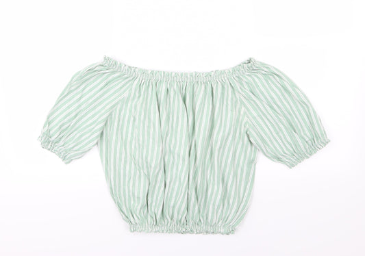 Primark Womens Green Striped Jersey Basic T-Shirt Size 16