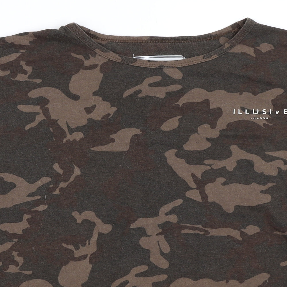 ILLUSIVE LONDON Mens Green Camouflage   T-Shirt Size XS