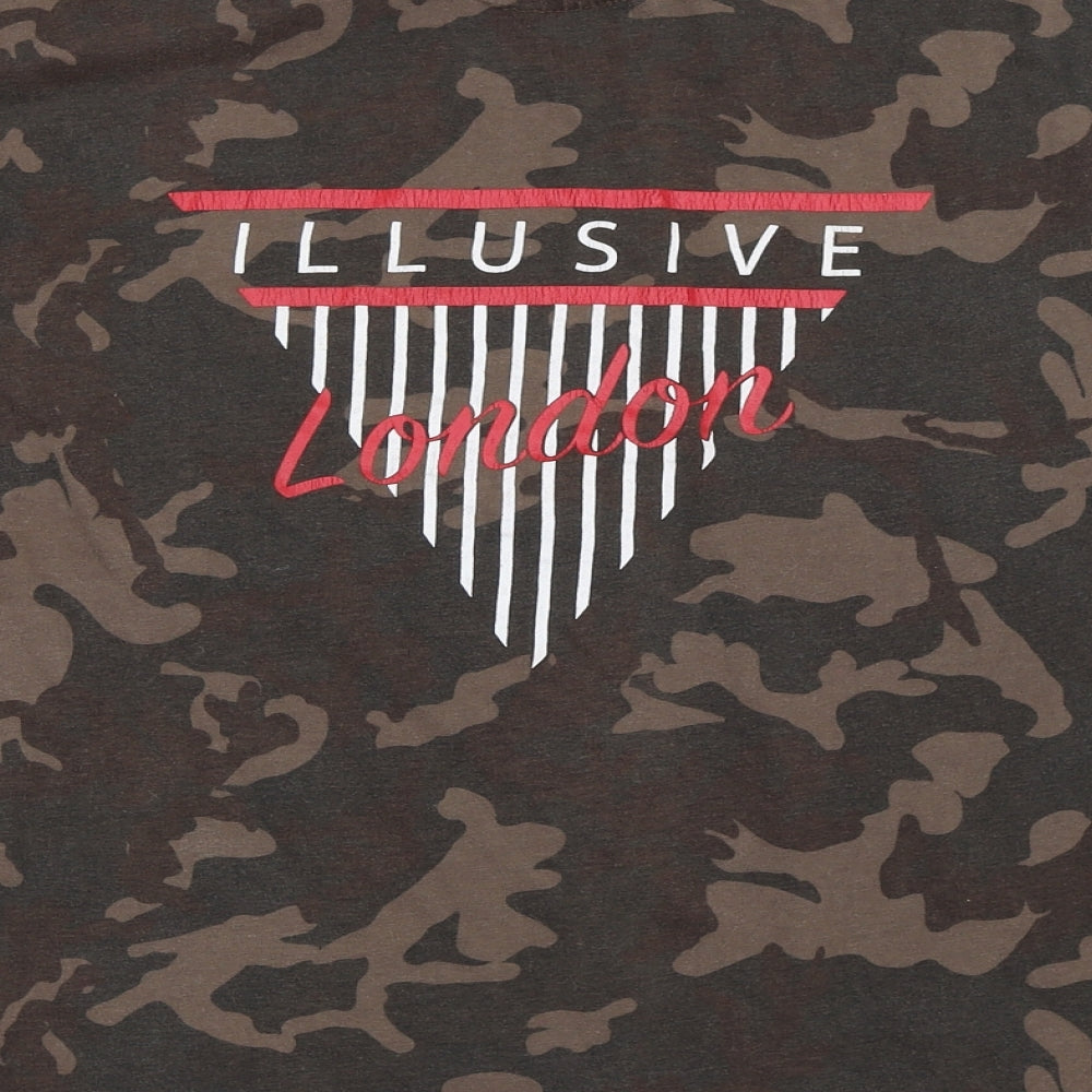 ILLUSIVE LONDON Mens Green Camouflage   T-Shirt Size XS