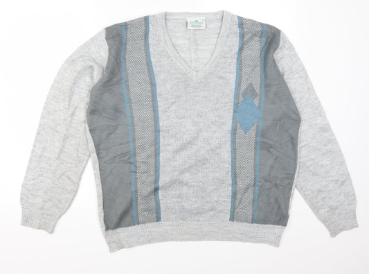 Greenwoods Mens Grey Striped  Pullover Jumper Size L