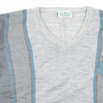 Greenwoods Mens Grey Striped  Pullover Jumper Size L