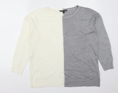 Bonmarché Womens Grey Pullover Jumper Size 14 - Cream Colour Block
