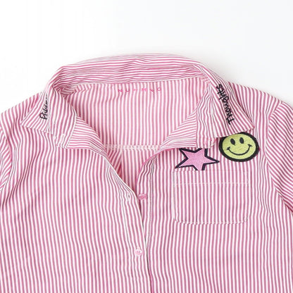 Nutmeg Girls Pink Striped  Basic Button-Up Size 10 Years