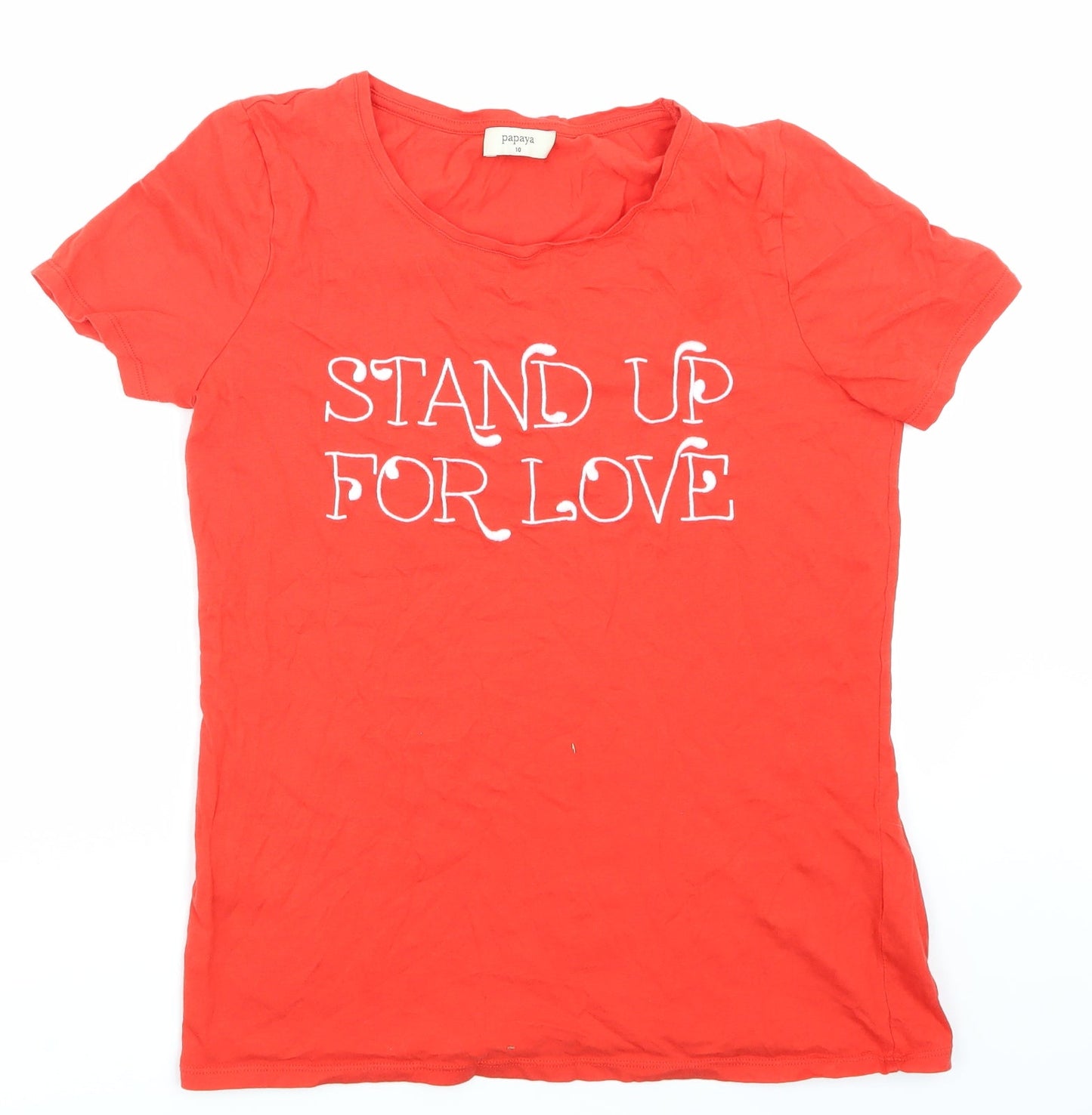Womens UK Size 10 Papaya Red Basic T-Shirt