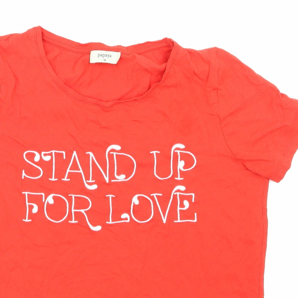 Womens UK Size 10 Papaya Red Basic T-Shirt