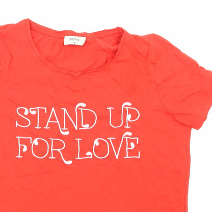 Womens UK Size 10 Papaya Red Basic T-Shirt