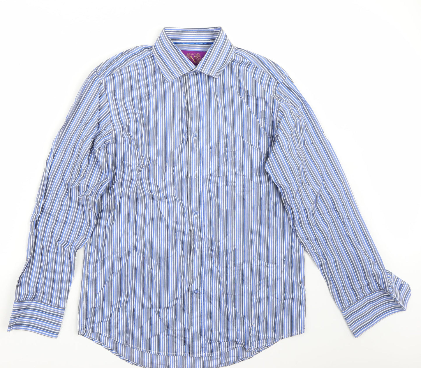 Mens UK Size 16 NEXT Blue  Button-Up Long Sleeve Casual Shirt
