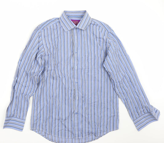 Mens UK Size 16 NEXT Blue  Button-Up Long Sleeve Casual Shirt