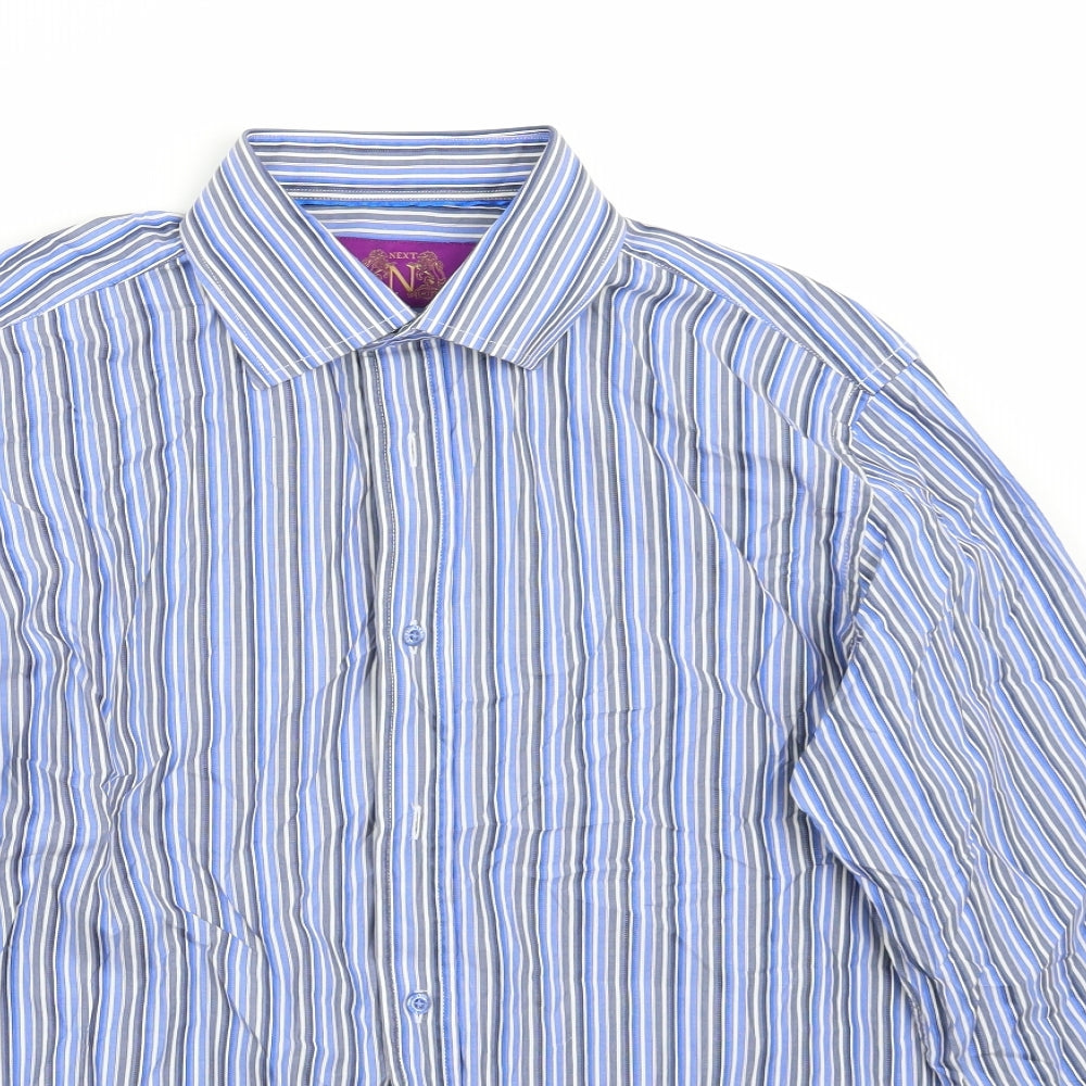 Mens UK Size 16 NEXT Blue  Button-Up Long Sleeve Casual Shirt
