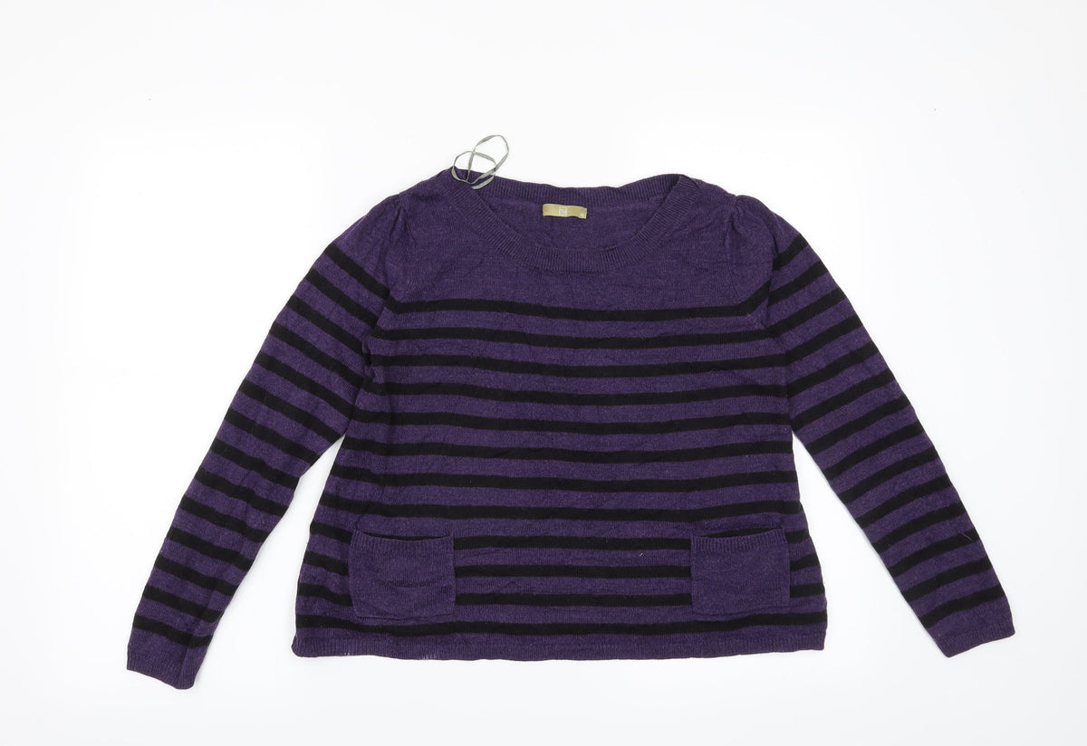 Tu Womens Purple Striped  Pullover Jumper Size 10