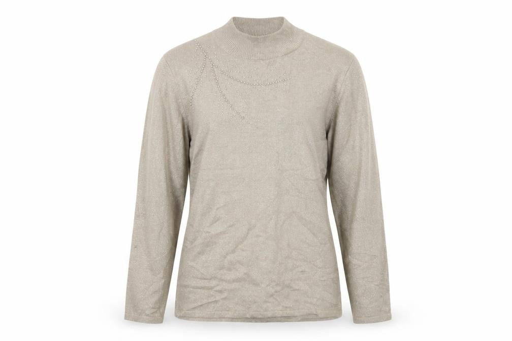 Bonmarché Womens Gold Floral Pullover Jumper Size M - Floral pearls on top right