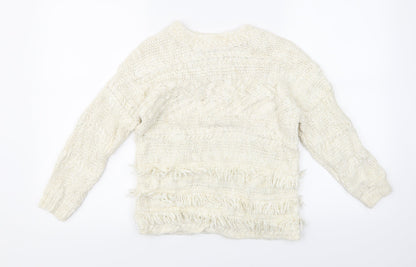 Outfit Kids Girls White Striped  Pullover Jumper Size 8 Years