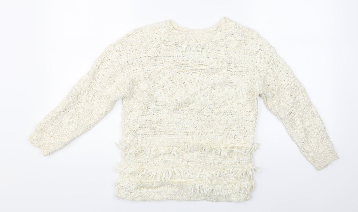 Outfit Kids Girls White Striped  Pullover Jumper Size 8 Years