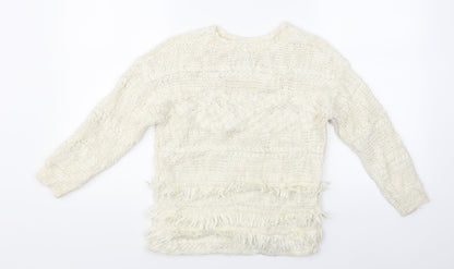 Outfit Kids Girls White Striped  Pullover Jumper Size 8 Years