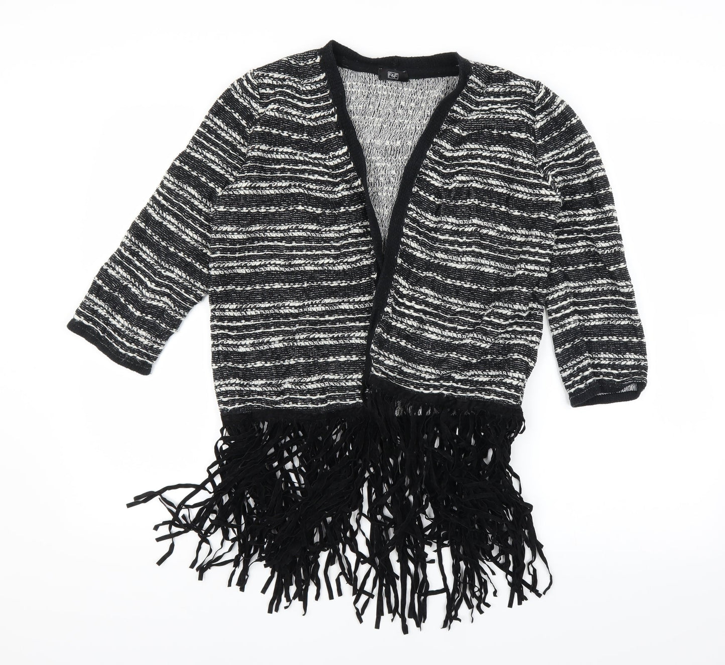 F&F Womens Black Striped  Cardigan Jumper Size 12