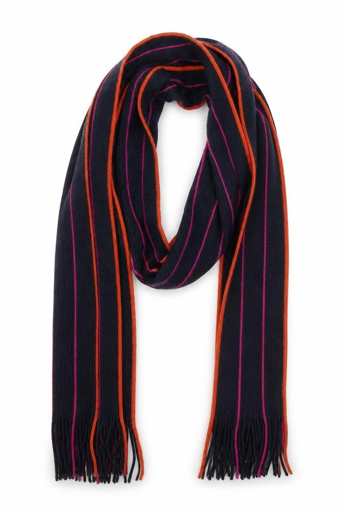 Front view of Preworn unisex black striped scarf scarves & wraps one size