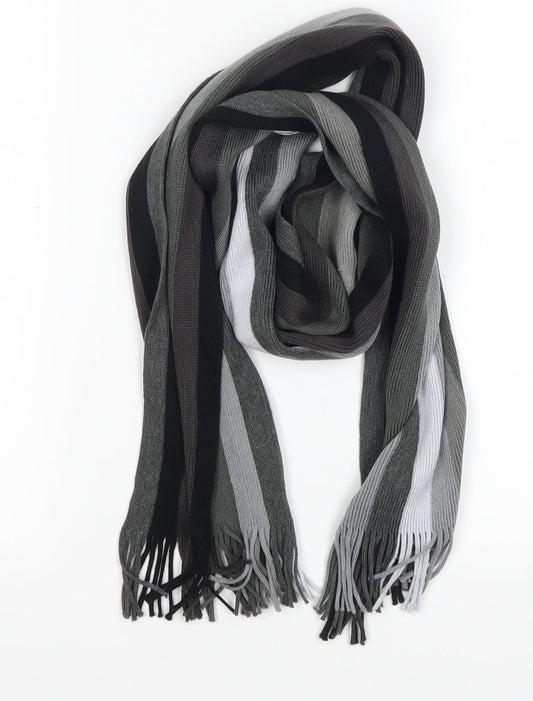 Front view of Preworn unisex black striped scarf one size