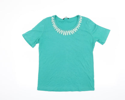 Womens UK Size 16 Viz A Viz Green Basic T-Shirt