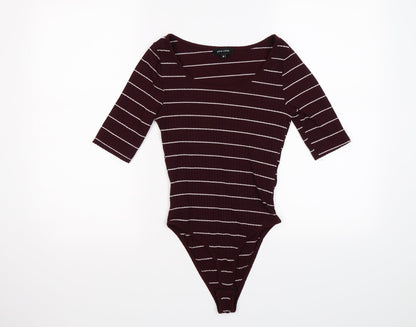 New Look Womens Purple Striped  Bodysuit One-Piece Size 10