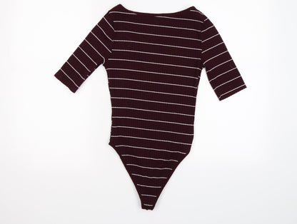 New Look Womens Purple Striped  Bodysuit One-Piece Size 10