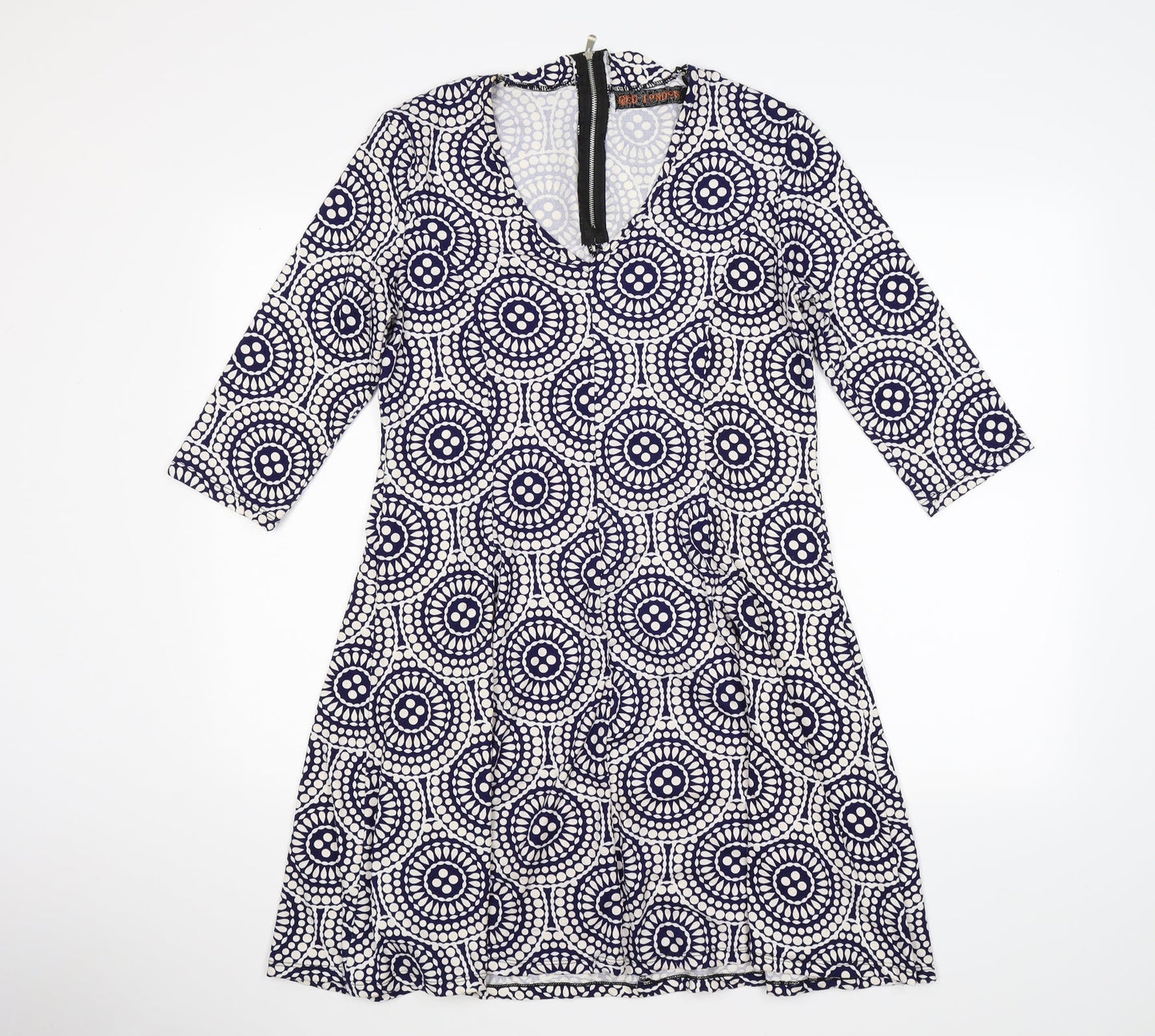 QED London Womens Blue Geometric  Fit & Flare  Size M